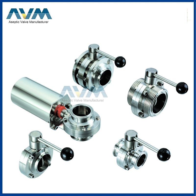 Stainless Steel 304 Sanitary Tri Clamp Pneumatic Ball Check Butterfly Valves with Control Head