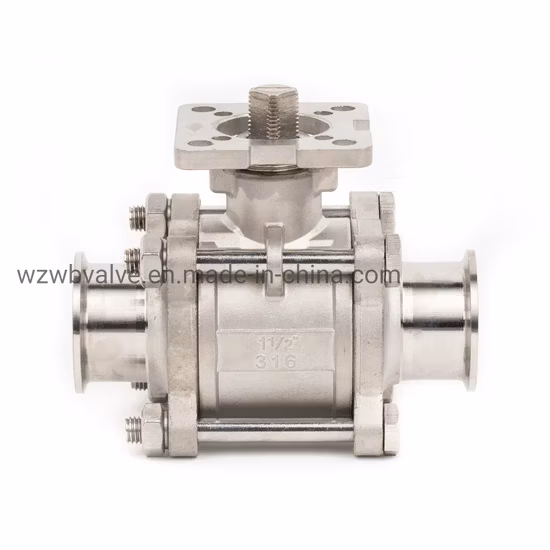 Trois pièces en acier inoxydable 304/316L sanitaire 3PC pince vanne à boisseau sphérique/contrôle/membrane/siège de dérivation/vanne d'échantillonnage 1"